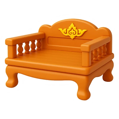 Make the wooden bed longer horizontally (left to right) in the style of 3D emoji, keeping the transparent background and preserving all Thai art details. The style should reflect the 3D emoji look with depth and shading typical of Microsoft style 3D fluent emojis. sticker