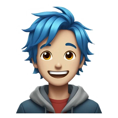Anime boy with blue red hair laugh sticker