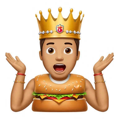 man with a burger king crown sitting down yelling sticker