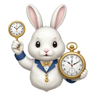 white bunny with a clock on his hand signaling the clock sticker