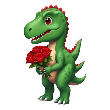 Dinosaur holding bouquet of red roses sticker