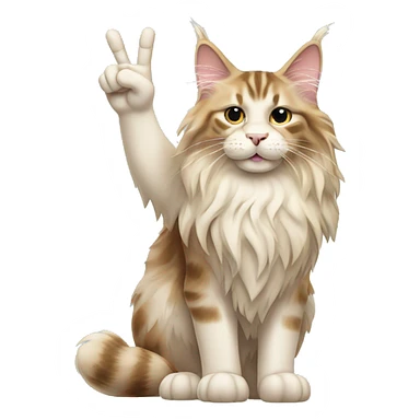 cream maine coon holding up peace sign sticker
