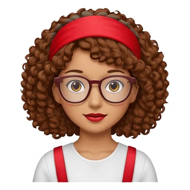 Mujer de piel canela, pelo marron y rizado, lentes y una cinta roja en la frente  sticker