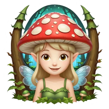 mushroom fairy portrait, head and shoulders only, wearing a large mushroom cap hat, tiny glowing wings visible behind shoulders, cute magical smile, forest fantasy vibe, 3D cartoon, mobile game icon style, clean background, no text, no watermark

 sticker
