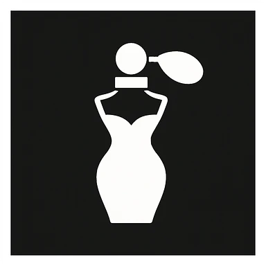 white Vector minimalistic and elegant icon of perfume woman shape, black solid background sticker