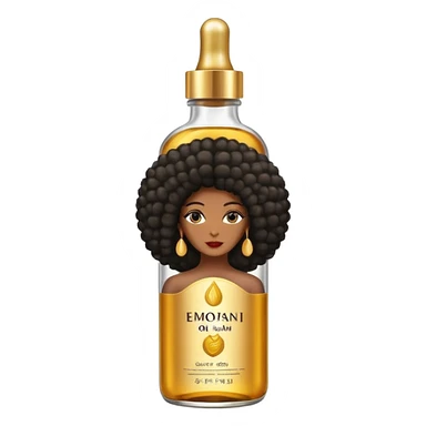 Hair growth oil serum bottle. Label has a black woman with long afro hair. 800/800 sticker