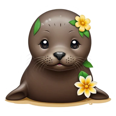 Seal on the beach with the flower on the head sticker