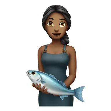 Nina holding a fish sticker