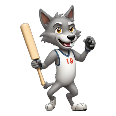 Wolf playing cricket sticker