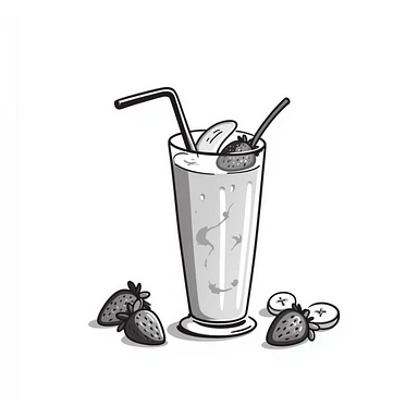 protein shake with banana and strawberries around sticker