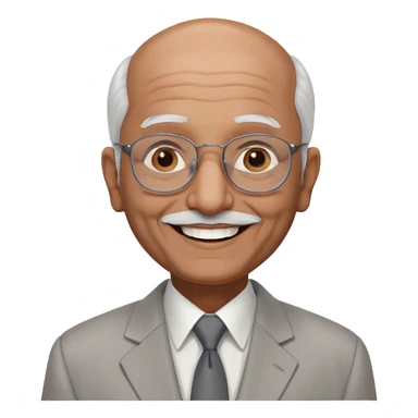 70 yr old indian man, almost bald, some white hair, light grey business suit, big smile, dark brown skin, no moustache, dark brown eyes, glasses
 sticker