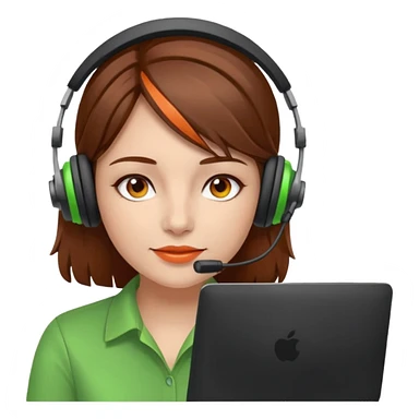 woman, brown hair, wearing a headset. she is controling limits from green, to orange, to red on the computer sticker