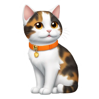 happy cute tortoiseshell white cat with orange cat collar full body from half side perspective  sticker