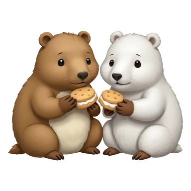 small capybara and a snow bear eating biscuits with each other sticker