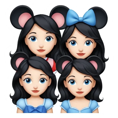escribe el nombre Disneyland Paris y para titulo, pon a quatro chicas: una pelo corto negro, una pelo rizado largo, una pelo largo liso y la otra pelo ondulado mediano, esta con el ojos azules. Todas tienen piel carne sticker
