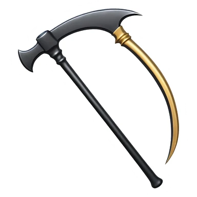 The scythe of the God of Death, a symbol of death, is long and straight, entirely in deep black. sticker