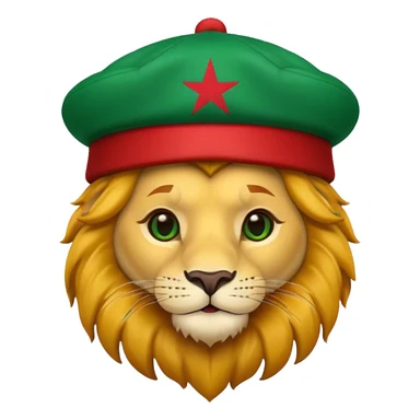 Cute lion emoji face wearing a hat with same flag morocco sticker