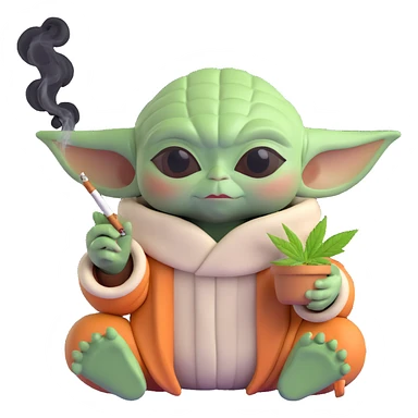 baby yoda smoking cannabis sticker