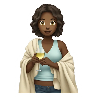 brunette girl with blankets holding a bottle of white wine  sticker
