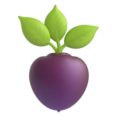 modern emoji icon of açaí berry, more realistic, deep purple glossy berry, lower half smoothly coated in dark chocolate, small natural green leaf on top, no face, clean playful realistic style sticker