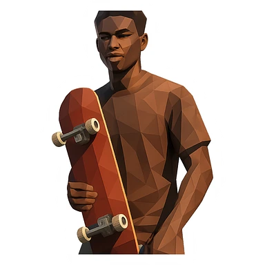 low-poly polygonal style black man holding a skateboard sticker