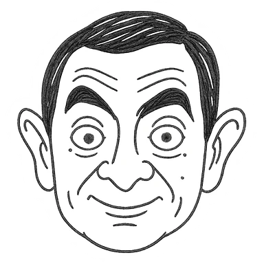 hand-drawn outlined icon of Mr. Bean's face with sketchy lines sticker