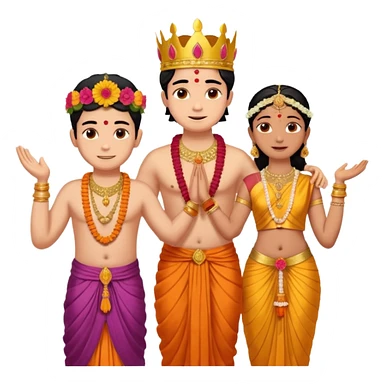 Brahmin boy is thanking to the bharatanatyam dancer. Only the girl is in lordess padmavati with golden crown and giant flower garland on her neck. The boy is a normal helper. The girl is fat and tall the boy is small. sticker