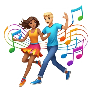 An icon showing vibrant musical notes and rhythm bars, inspired by Muse Dash. The design features colorful, dynamic elements flowing in sync with the beat, with a character dancing in the background. Bright, energetic visuals emphasize the excitement of rhythm-based gameplay. Transparent background. sticker
