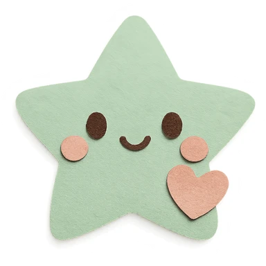 A cute pastel green star with a tiny pastel heart, no limbs, full body, transparent background, in kawaii paper craft style. sticker