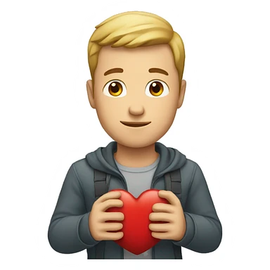 a white man holding his heart sticker