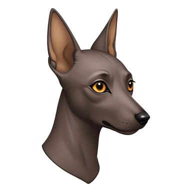 Cinematic Noble Xoloitzcuintle dog Portrait Emoji, Poised and regal, with a sleek, muscular build and smooth, hairless ebony skin accented by subtle wrinkles, deep-set soulful dark eyes, Simplified yet sharp and sophisticated features, highly detailed, glowing with a soft, dignified glow, high shine, intelligent and loyal, stylized with an air of ancient grace, focused and attentive, soft glowing outline, capturing the essence of a watchful and confident guardian, so majestic it feels as though it could stride out of the screen with effortless authority! sticker