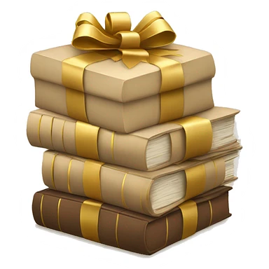 beige books stacked up and tied together by a golden bow sticker