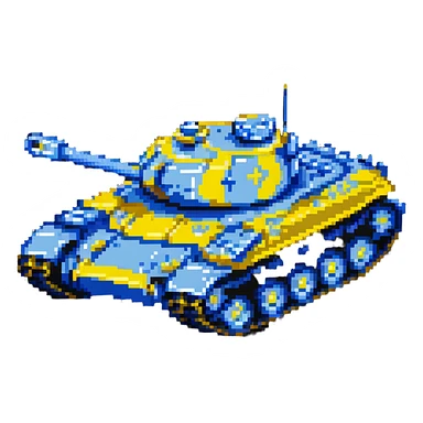 Ukrainian tank with blue and yellow details, military vehicle sticker