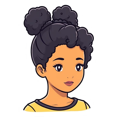 black girl with black curly hair in a bun sticker