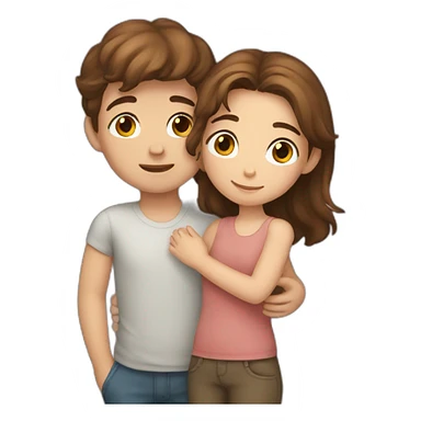 Girl with brown hair and boy with brown hair cuddling sticker