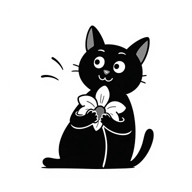 cat holding an orchid, hand drawn doodle style sticker
