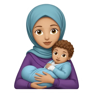 Light skin hijabi woman holding a one baby boy brown curls sticker