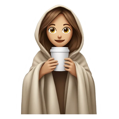 pale sking brown hair girl holding a coffee cup inside a blanket sticker