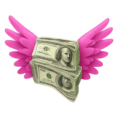 a bundle of money with pink wings sticker
