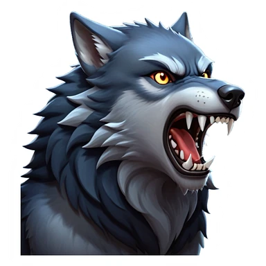 cinematic-noble-fierce-werewolf-howling-portrait-emoji, poised-and-imposing, with a fierce wolfish face tilted upwards in a haunting howl, glowing eyes full of primal ferocity, sharp, and a rugged snout, fur rippling in shades of midnight black and silver, muscles tensed as the powerful howl echoes beneath the moonlit sky; rendered with realism, capturing the raw, untamed power of the beast in its wild, primal state sticker