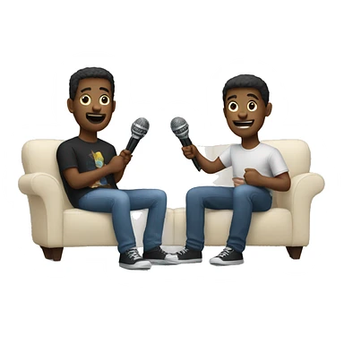 Two friends sitting on couch holding microphones sticker