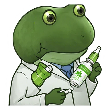doctor holding a bottle of green and white medicine capsules sticker