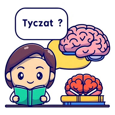cartoon female psychologist holding a plush brain and a tea mug, looking thoughtful, with a speech bubble and books nearby, modern and expressive sticker