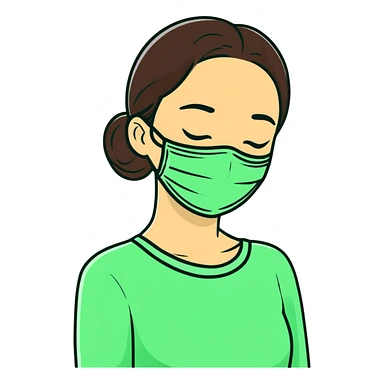 Girl with closed eyes sleeping with green beauty face mask on, relaxing self care moment sticker