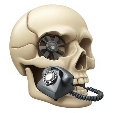 A rotary telephone inside a skull. sticker