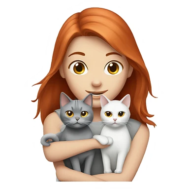 Red haired girl holding 1 grey cat and 1 grey and white cat sticker