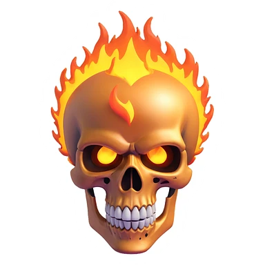 close-up of Ghost Rider's flaming skull with intense expression, 3D style sticker