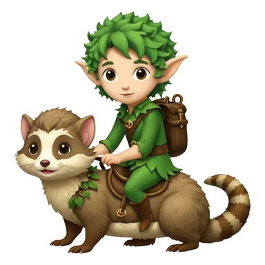 tiny forest elf with messy curls riding ferret sticker