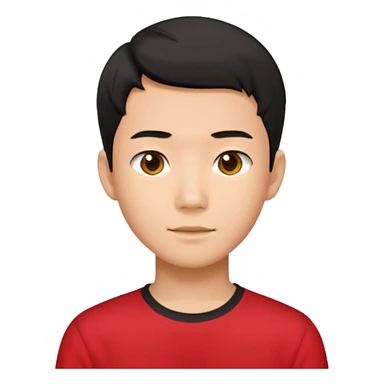 asian male teenager black short hair red shirt sticker