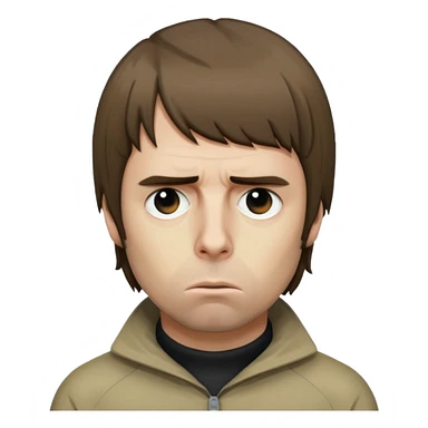 Liam Gallagher with a sad expression, emoji style sticker